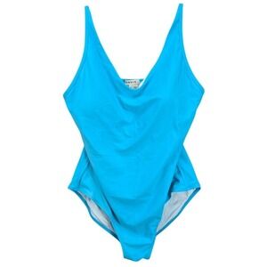 Orvis Women's One Piece Turquoise Bathing Suit Size L High Leg Adjustable Strap